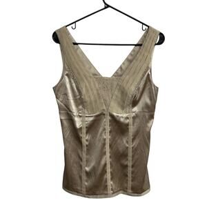 Romantic Silk Lace Trim Blouse White House Black Market Champagne Top Size 6